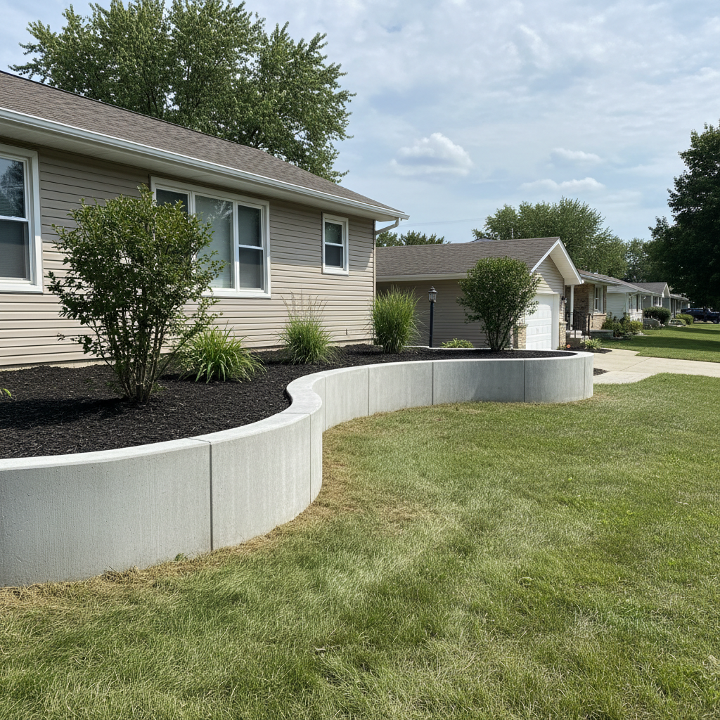 Completed concrete retaining walls work at a residential property in Des Plaines, IL