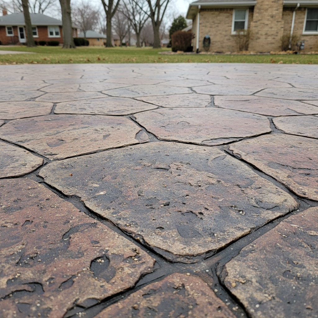 Completed stamped concrete work at a residential property in Chicago, IL