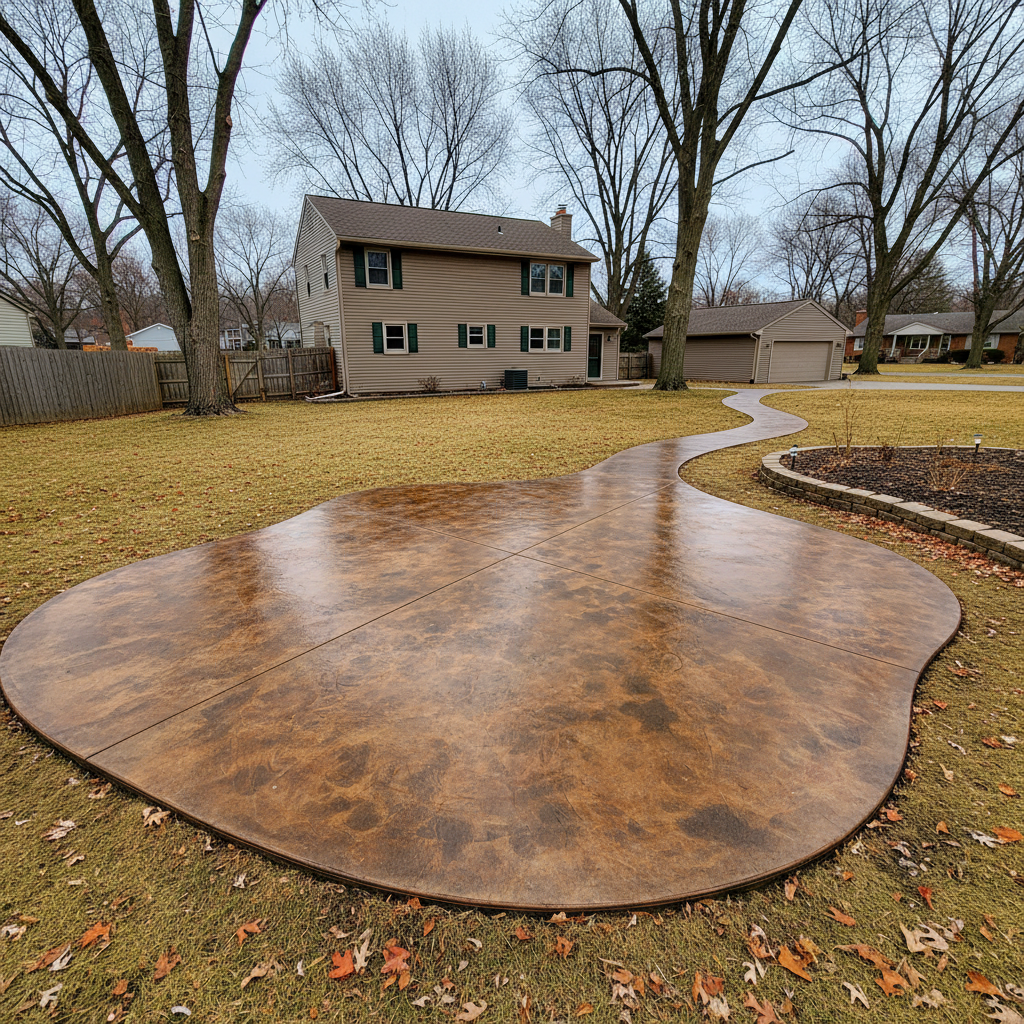 Completed concrete staining work at a residential property in Elgin, IL