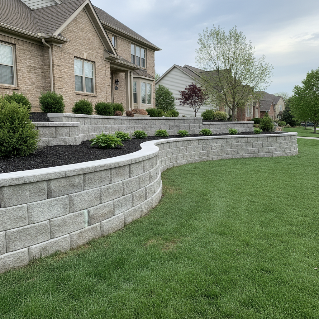 Completed concrete retaining walls work at a residential property in Wheaton, IL