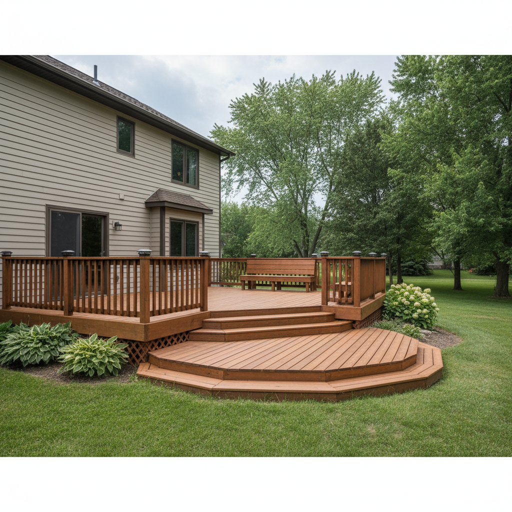 Completed wooden decks work at a residential property in Waukegan, IL