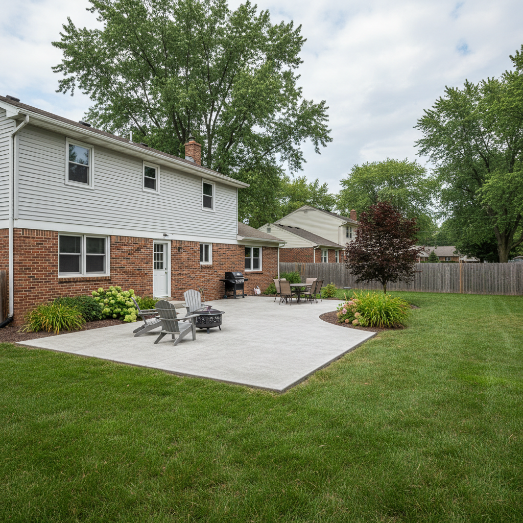 Completed concrete patios work at a residential property in Muncie, IN