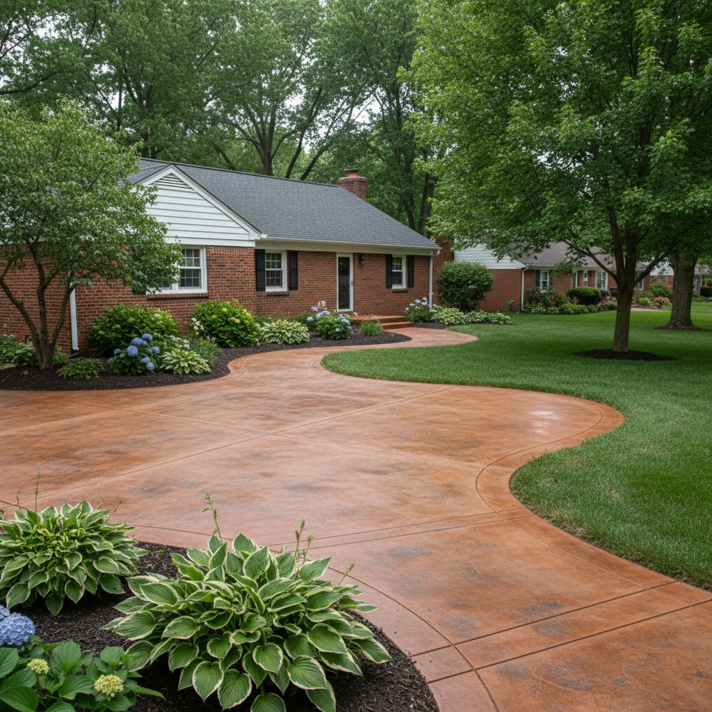Completed concrete staining work at a residential property in Muncie, IN
