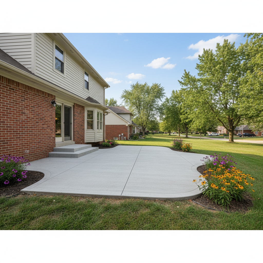 Completed concrete patios work at a residential property in Lawrence, KS