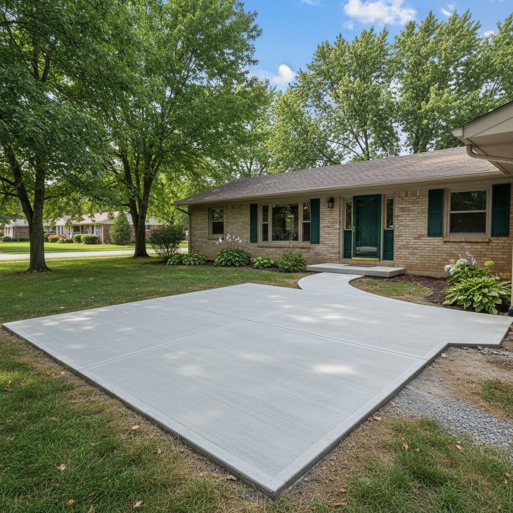 Completed concrete installation work at a residential property in Lawrence, KS