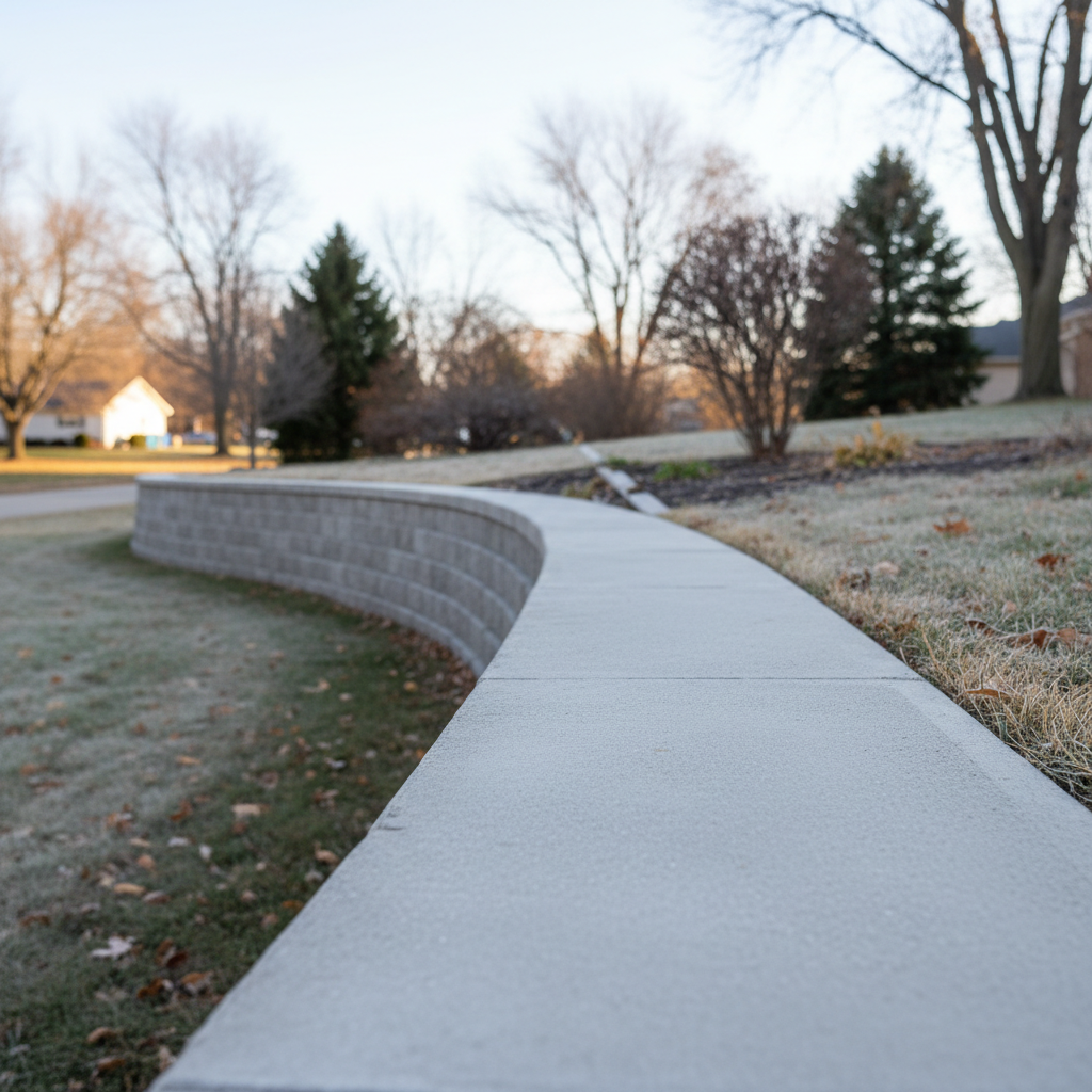 Completed concrete retaining walls work at a residential property in Muncie, IN