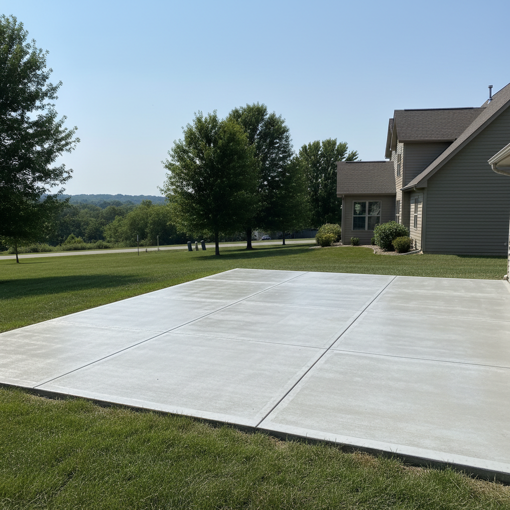 Completed concrete patios work at a residential property in Lawrence, KS