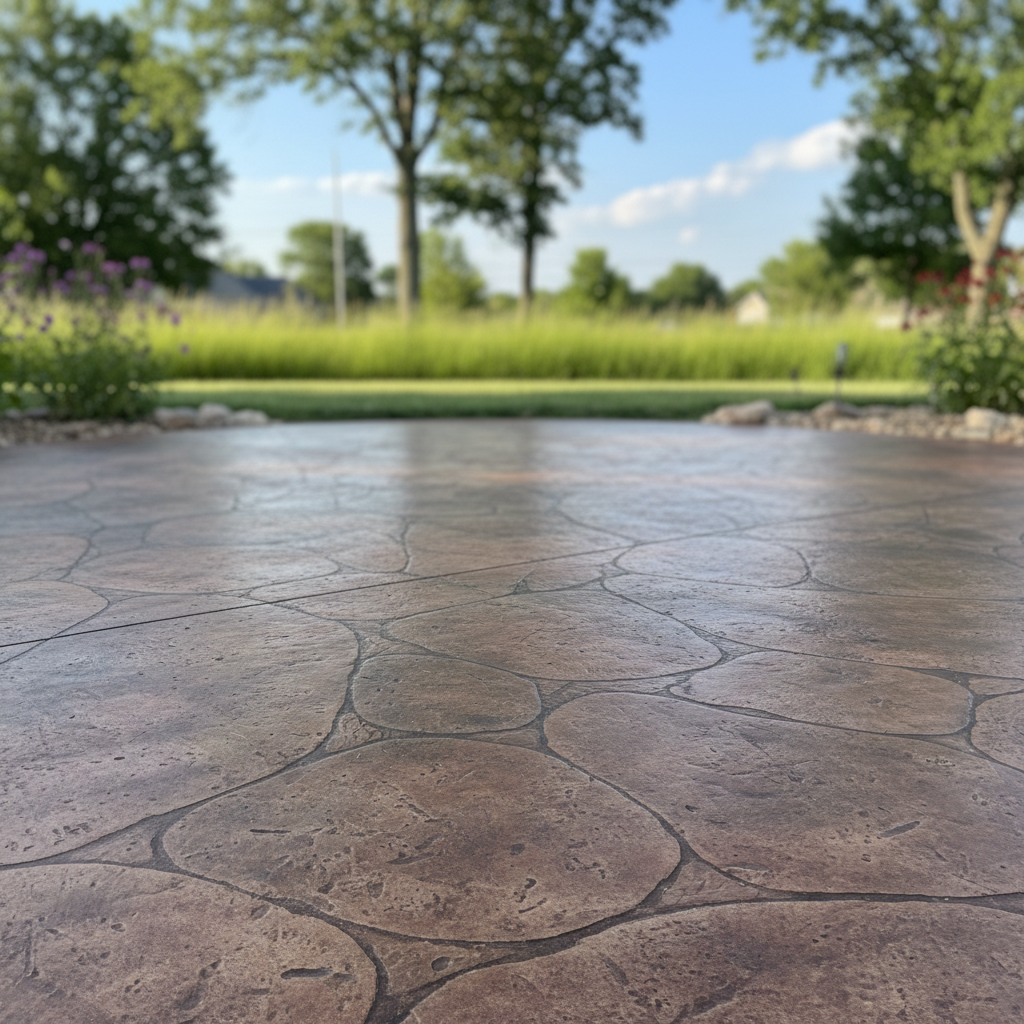 Completed concrete staining work at a residential property in Lawrence, KS