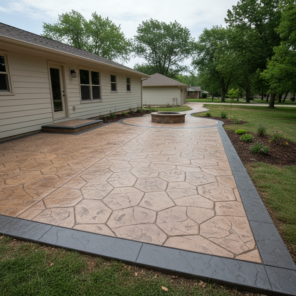 Completed stamped concrete work at a residential property in Lawrence, KS