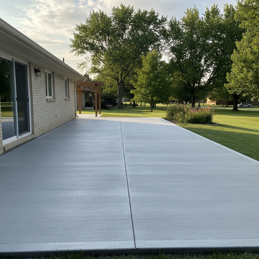 Completed concrete patios work at a residential property in Lawrence, KS