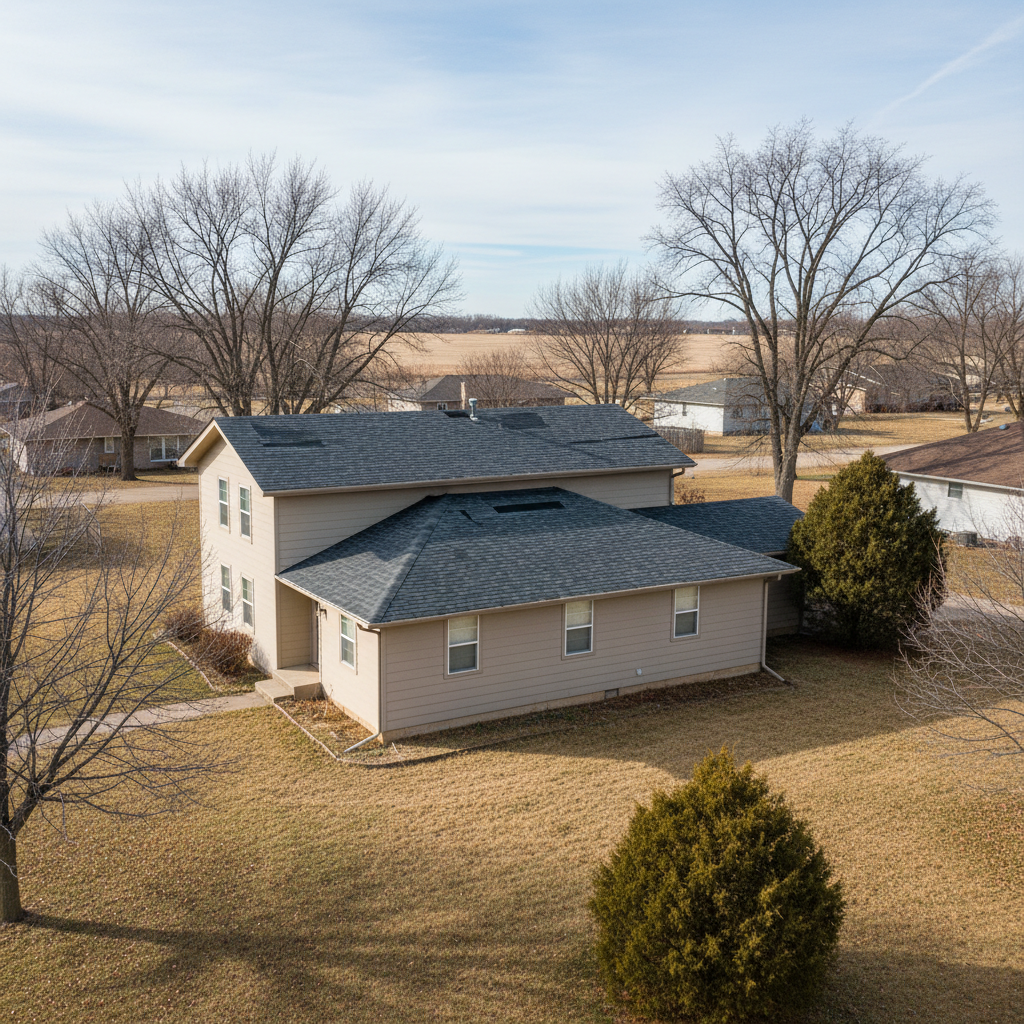Completed roof repair work at a residential property in Derby, KS
