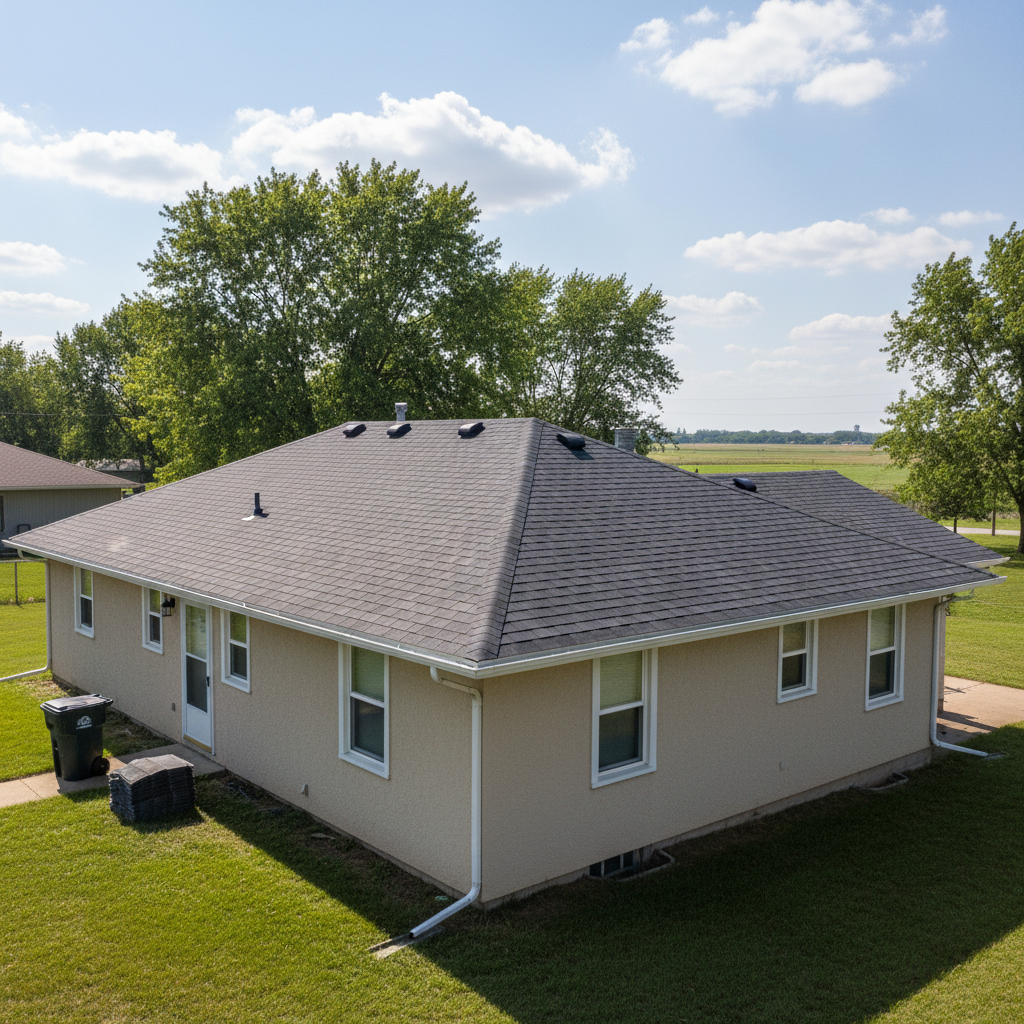 Completed roof installation work at a residential property in Derby, KS