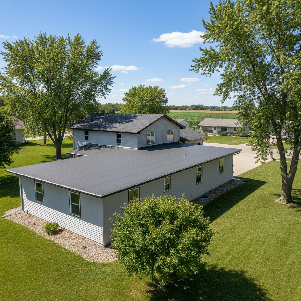 Completed flat roofing work at a residential property in Sioux Center, IA