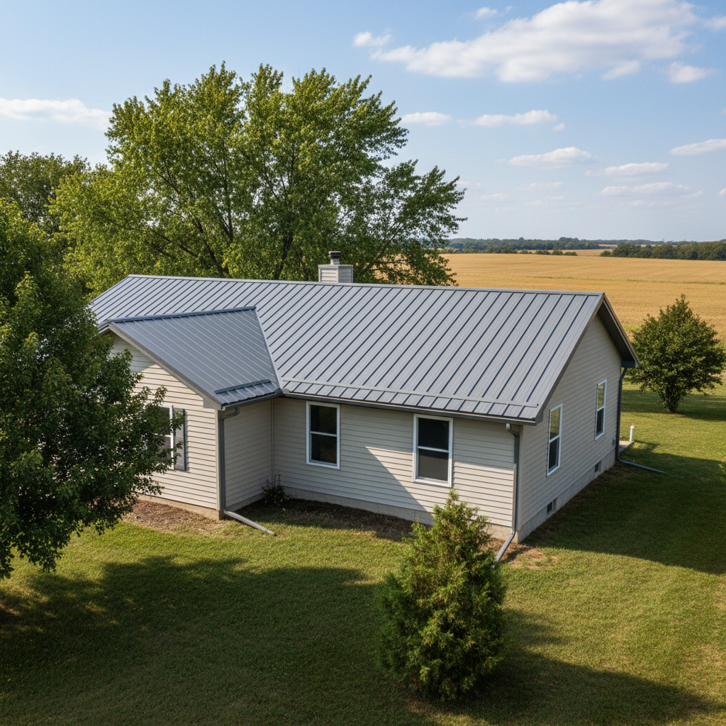 Completed metal roofing work at a residential property in Derby, KS