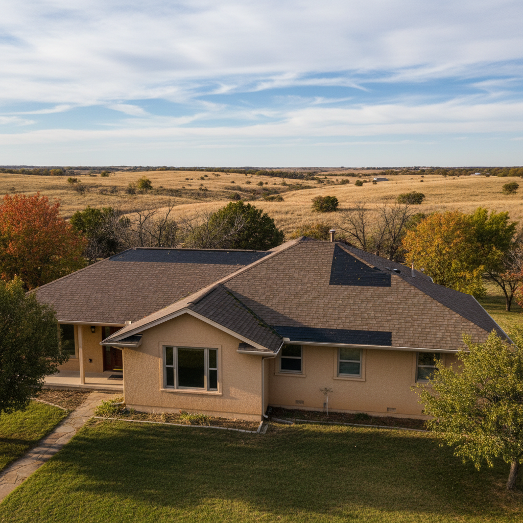 Completed roof repair work at a residential property in Garden City, KS