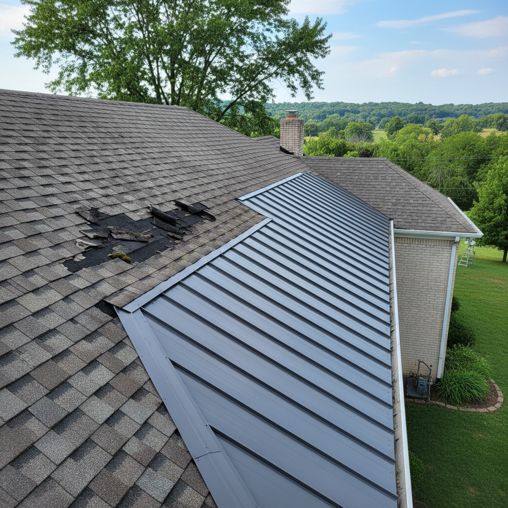 Completed metal roofing work at a residential property in Leavenworth, KS