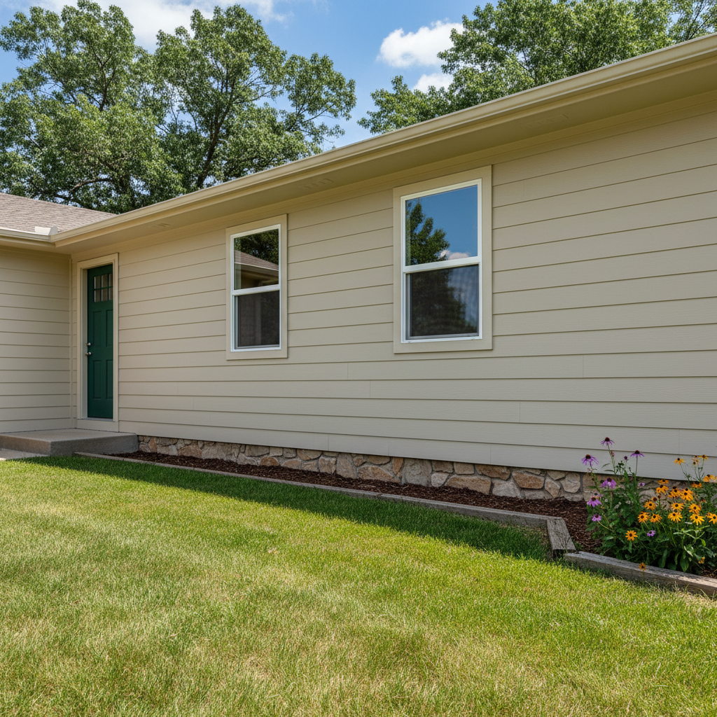 Completed cement siding work at a residential property in Junction City, KS