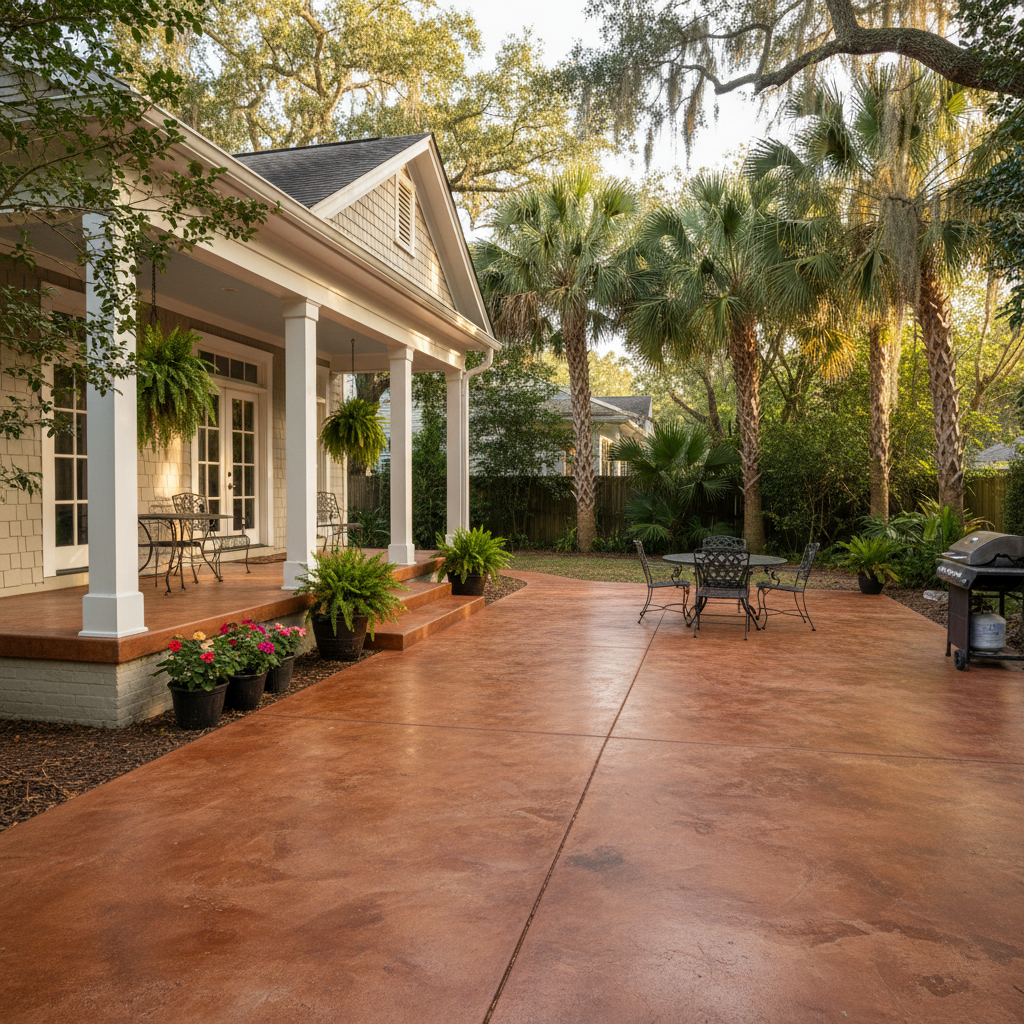 Completed concrete staining work at a residential property in New Orleans, LA