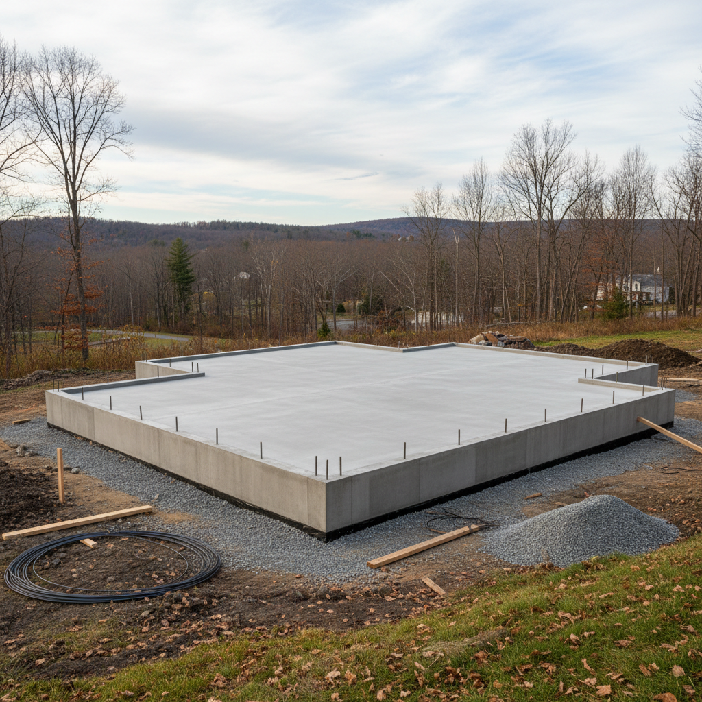 Completed concrete foundations work at a residential property in Wellesley, MA