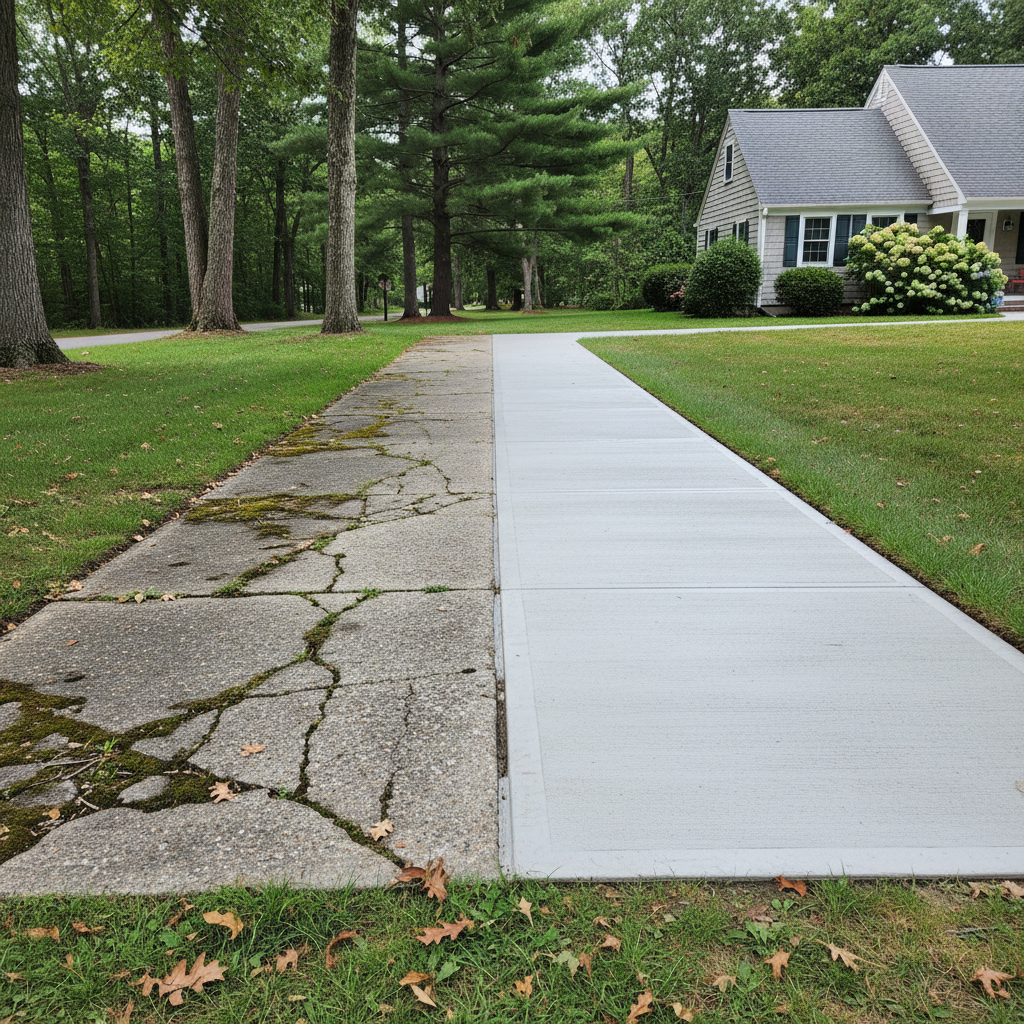 Completed concrete sidewalks work at a residential property in West Greenwich, RI
