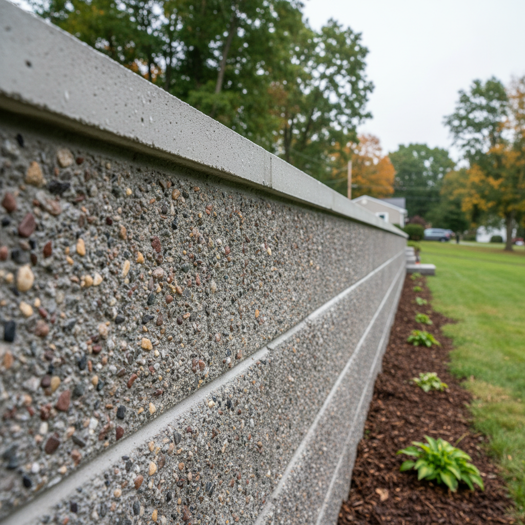 Completed concrete retaining walls work at a residential property in Worcester, MA