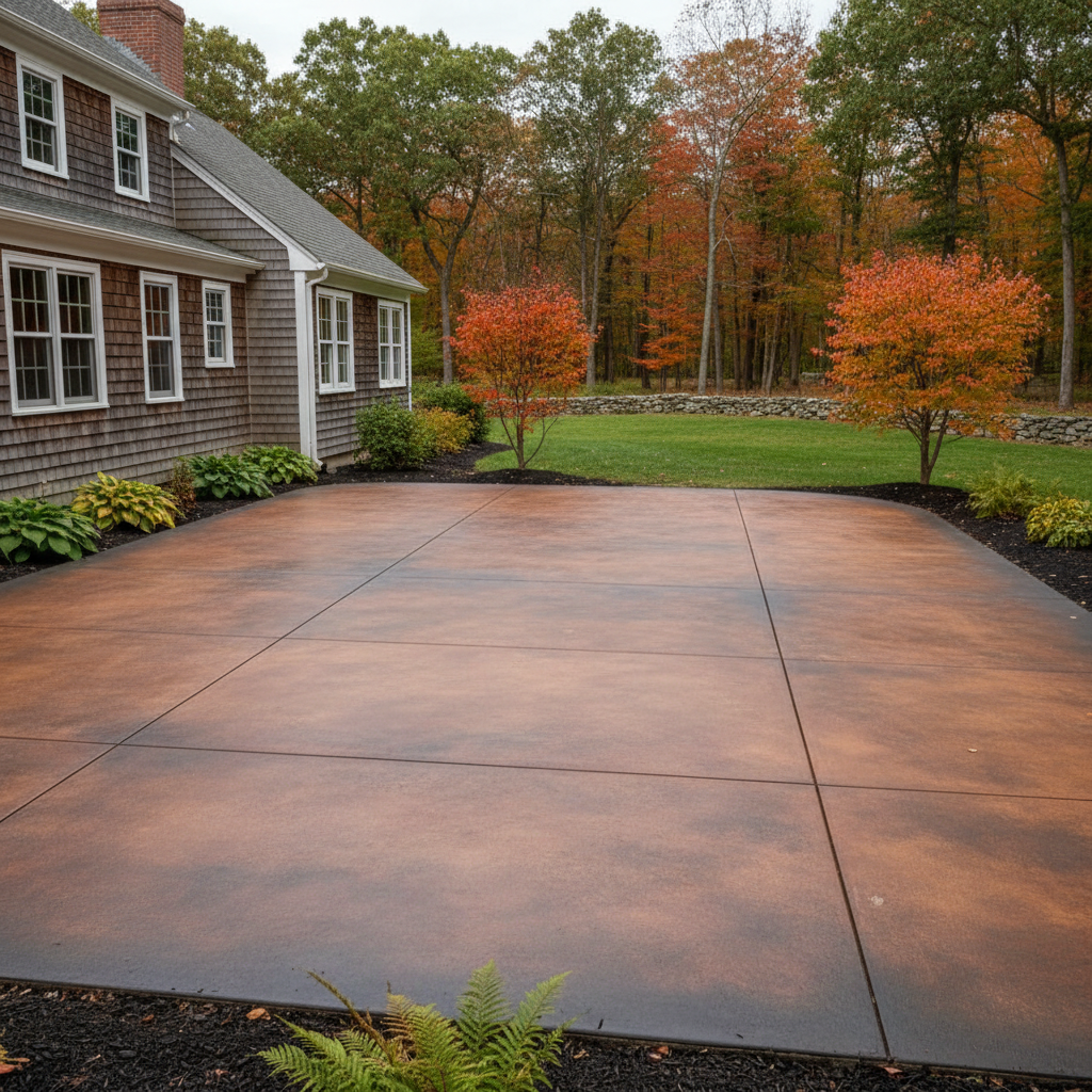 Completed concrete staining work at a residential property in Weston, MA