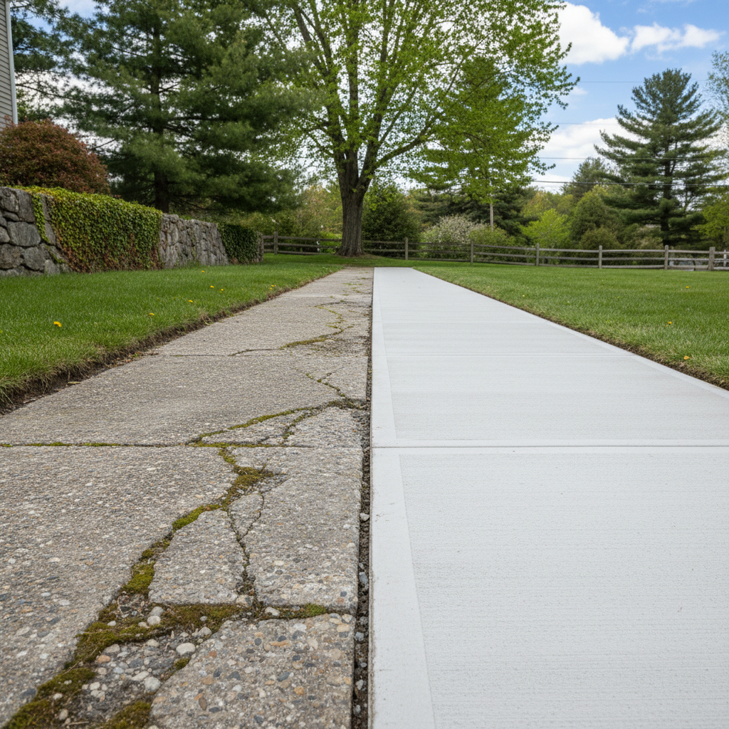 Completed concrete sidewalks work at a residential property in Weston, MA