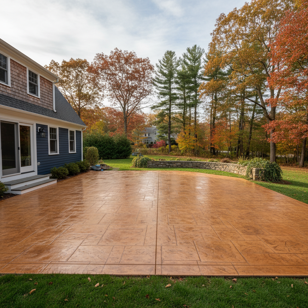 Completed concrete staining work at a residential property in Brookline, MA