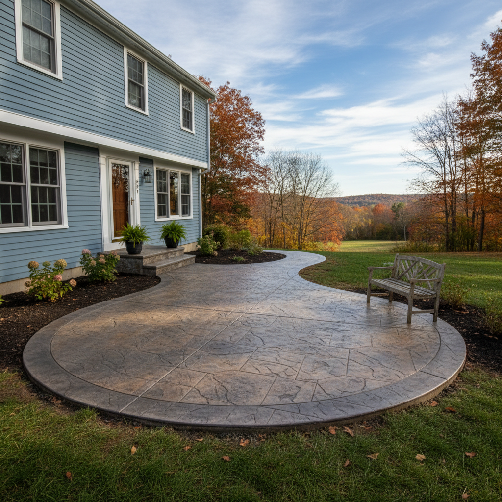 Completed decorative concrete work at a residential property in Marlborough, MA