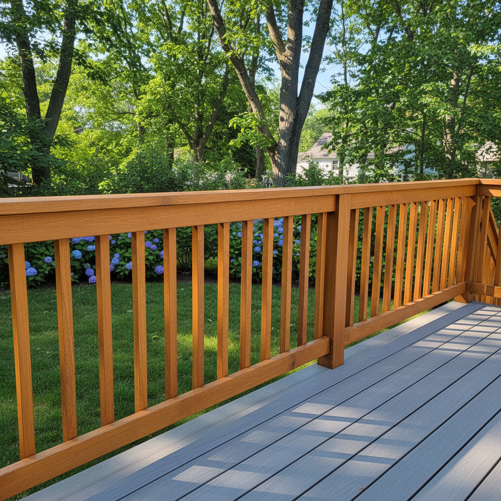 Completed deck railing installation work at a residential property in Medford, MA