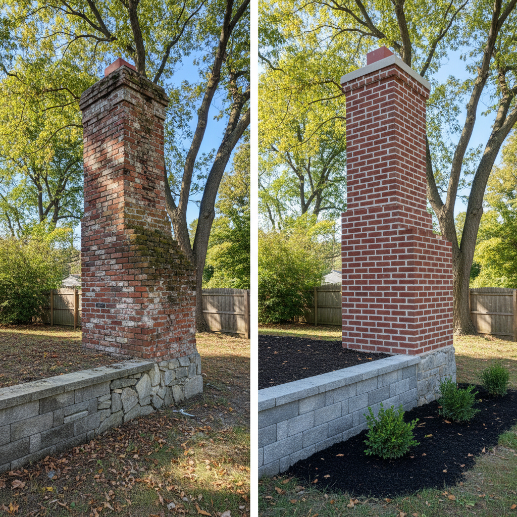 Completed chimney repair work at a residential property in Newton, MA
