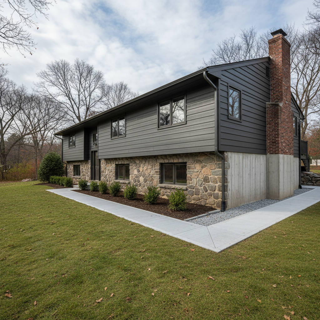 Completed masonry waterproofing work at a residential property in Newton, MA