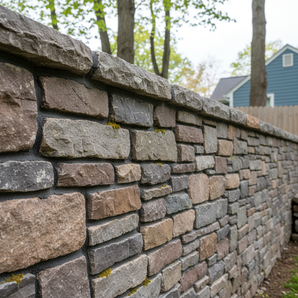 Completed stone masonry work at a residential property in Newton, MA