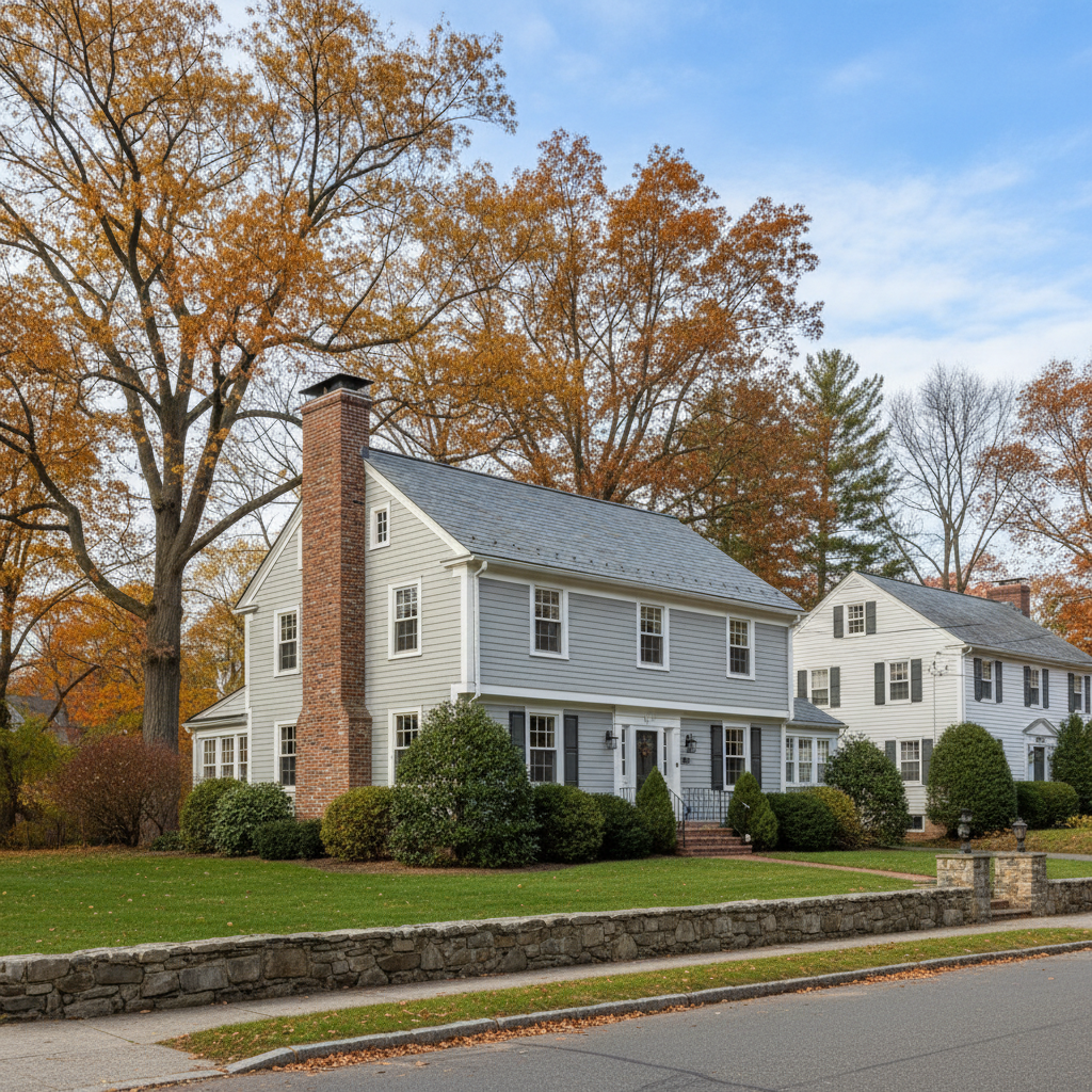 Completed chimney repair work at a residential property in Newton, MA