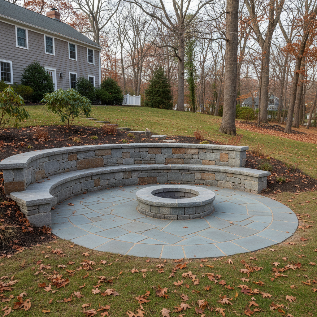 Completed stone masonry work at a residential property in Newton, MA