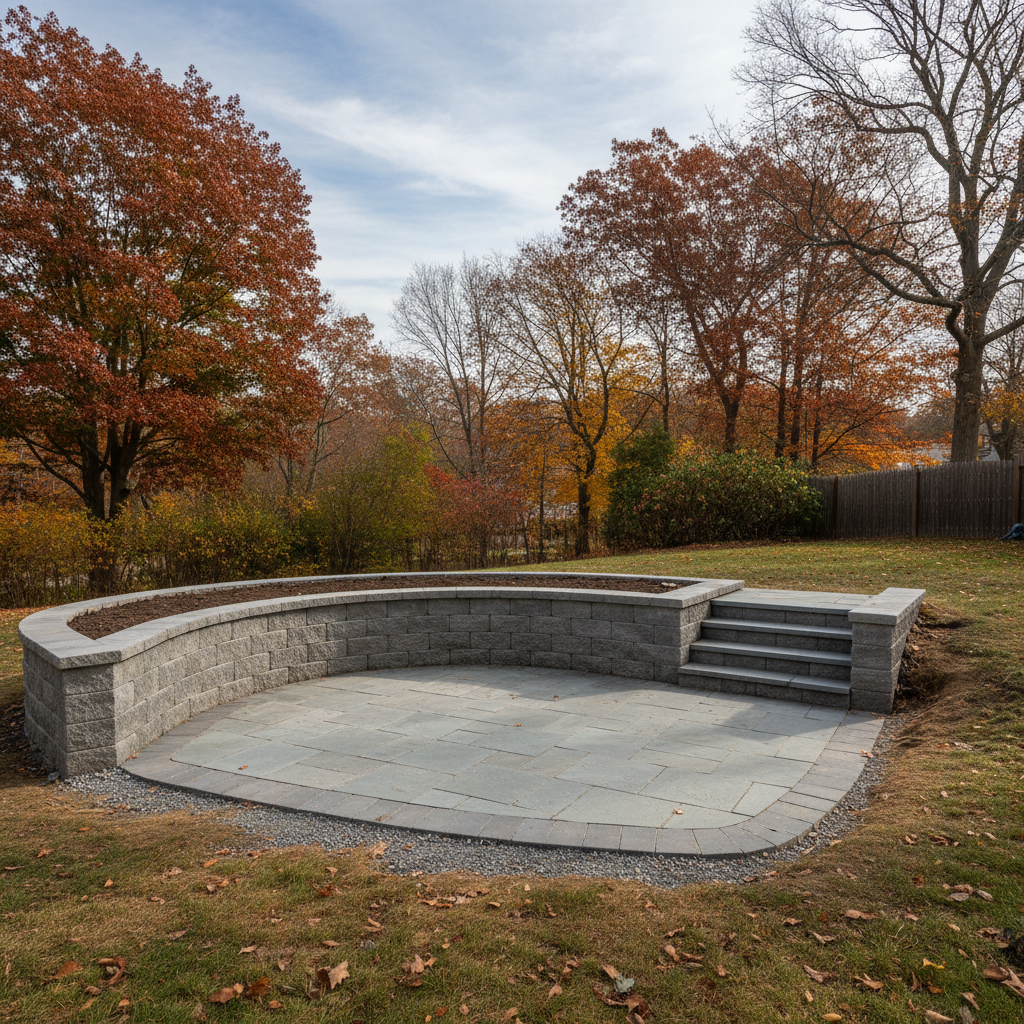 Completed block wall construction work at a residential property in Needham, MA