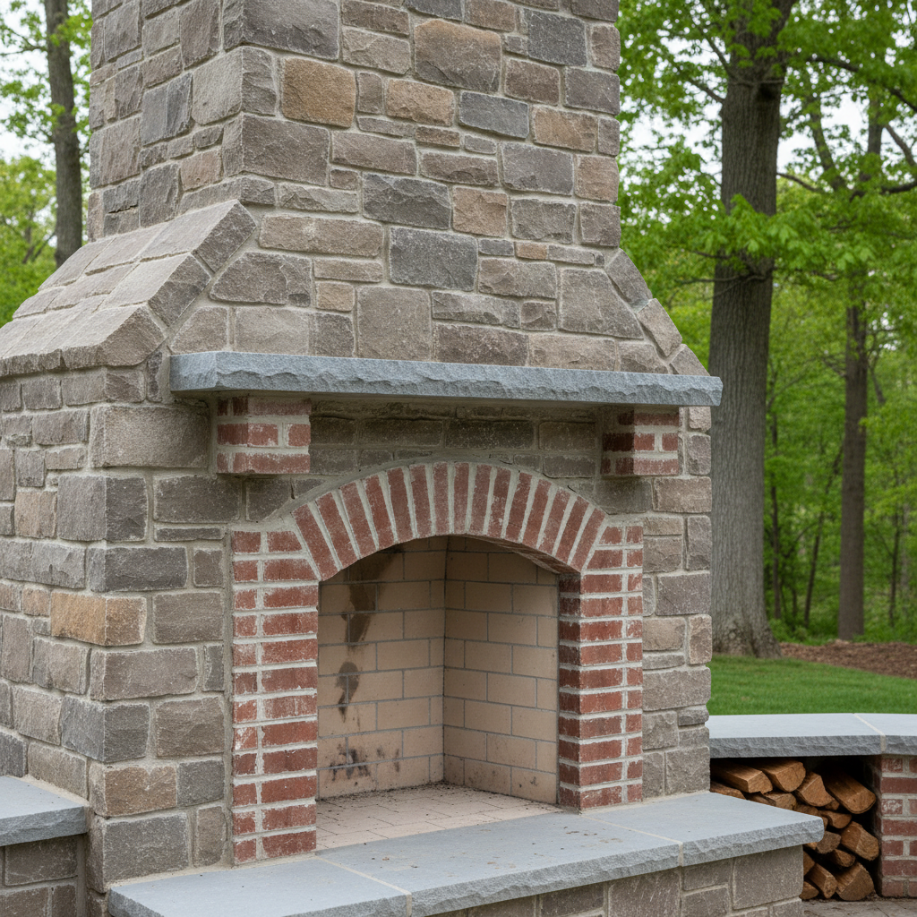 Completed fireplace construction work at a residential property in Wellesley, MA