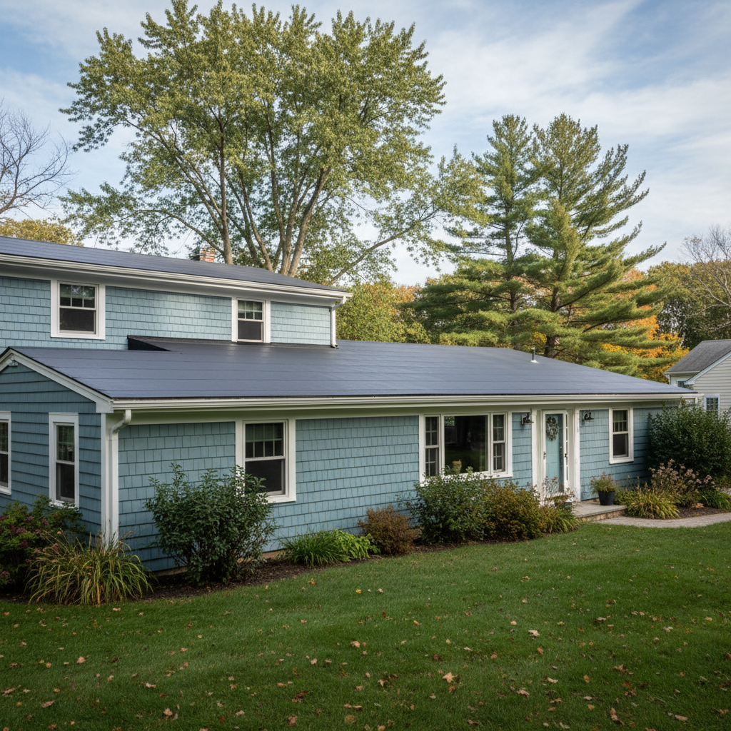 Completed flat roofing work at a residential property in Lexington, MA