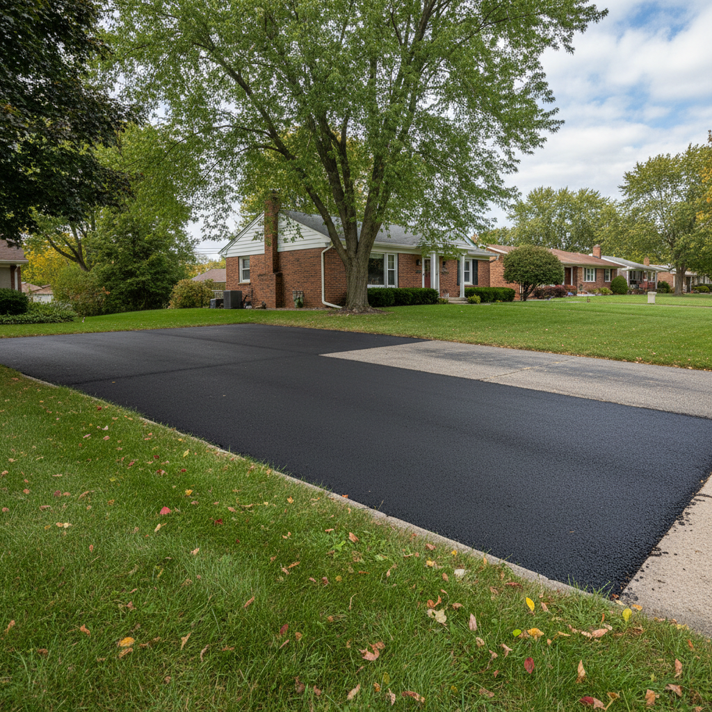 Completed asphalt repair work at a residential property in Detroit, MI