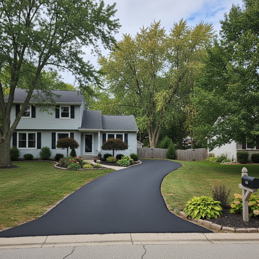 Completed driveway paving work at a residential property in Kalamazoo, MI