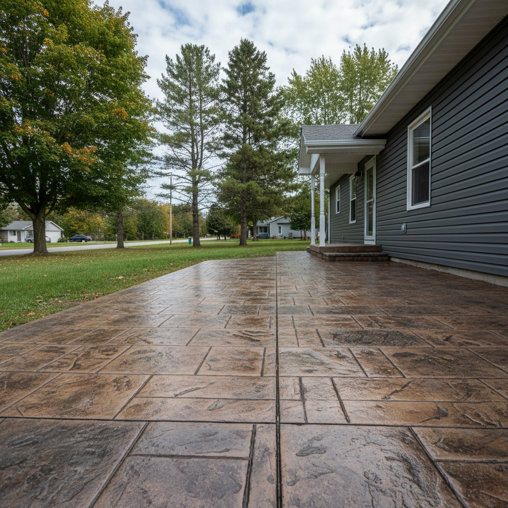 Completed decorative concrete work at a residential property in Kingsford, MI