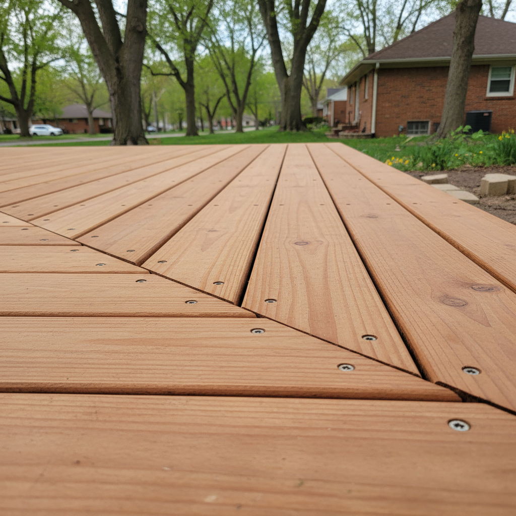 Completed deck construction work at a residential property in Detroit, MI