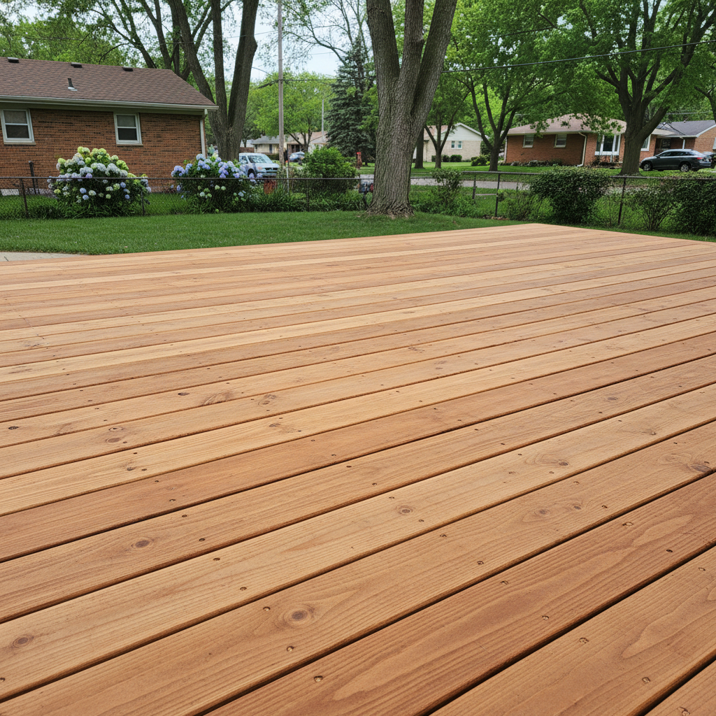 Completed deck construction work at a residential property in Detroit, MI