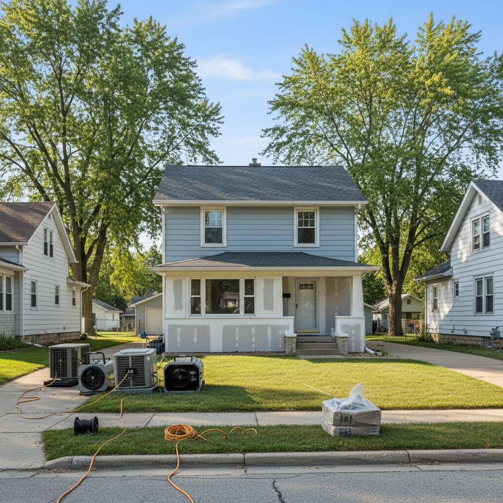 Completed water damage cleanup work at a residential property in Three Rivers, MI