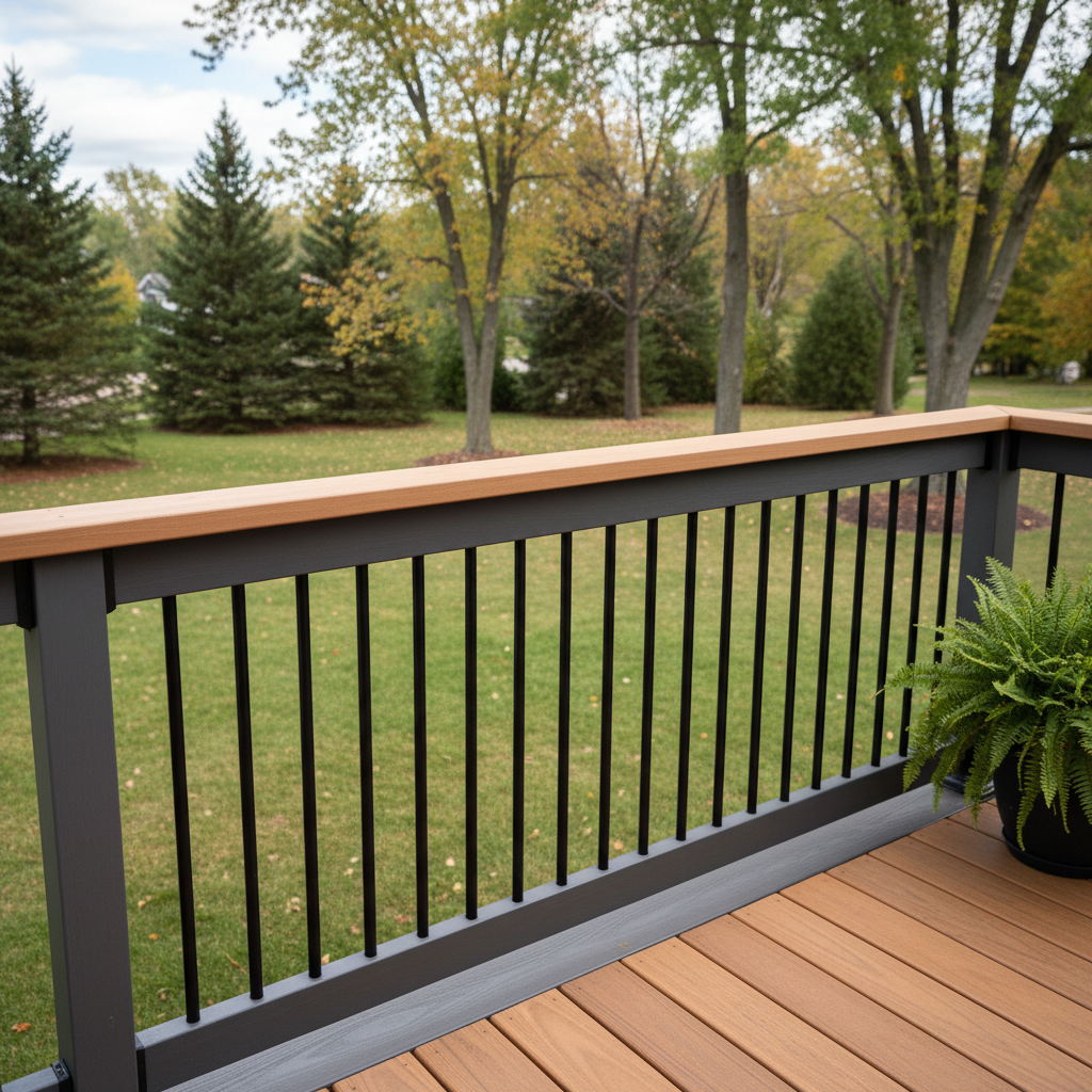 Completed deck railing installation work at a residential property in North Oaks, MN