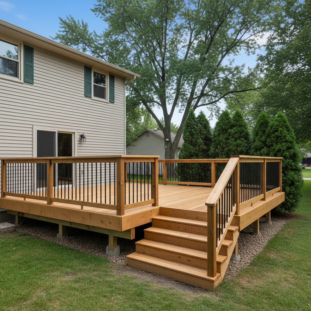 Completed deck construction work at a residential property in Burnsville, MN