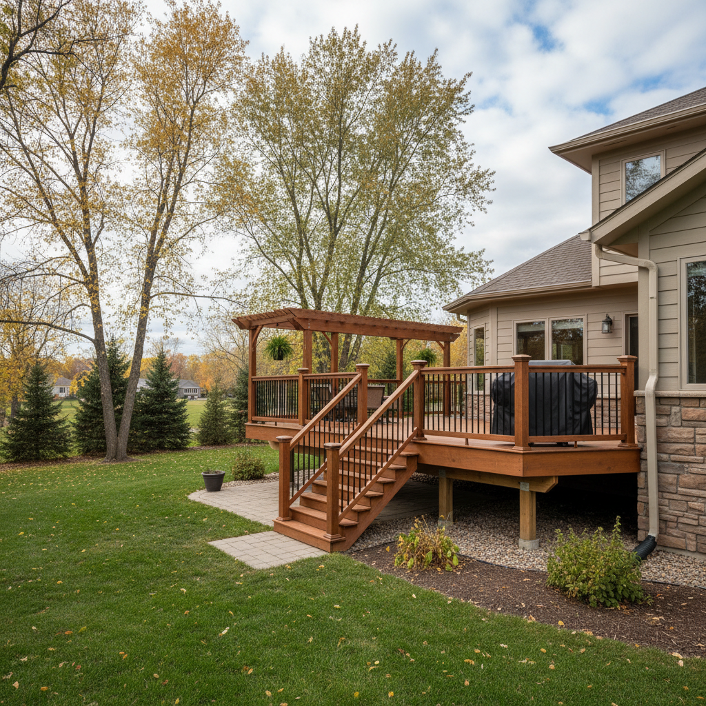 Completed deck railing installation work at a residential property in Burnsville, MN