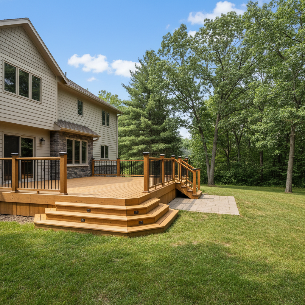 Completed deck railing installation work at a residential property in Burnsville, MN