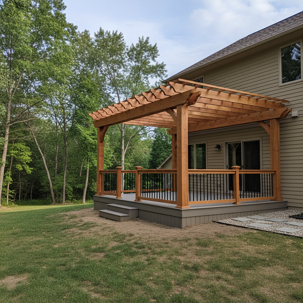 Completed pergola construction work at a residential property in Medina, MN