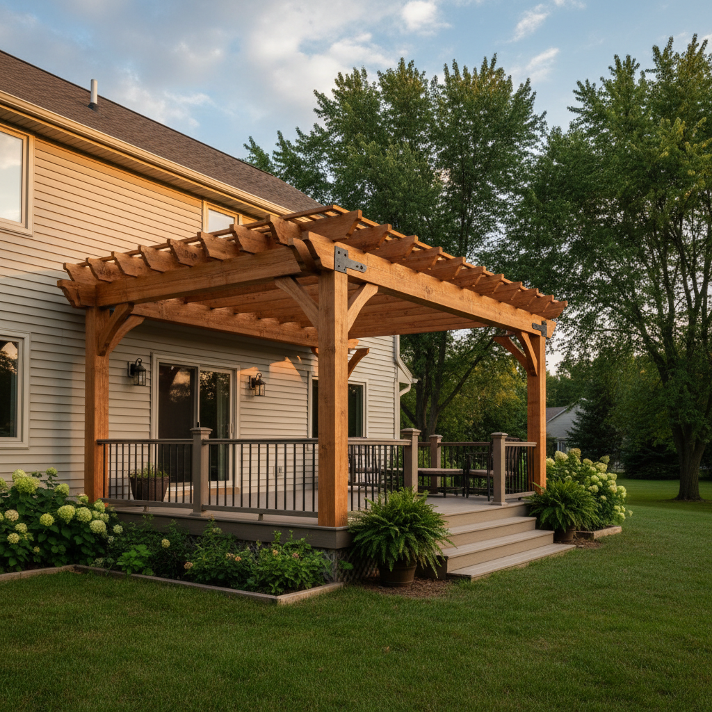 Completed pergola construction work at a residential property in Medina, MN